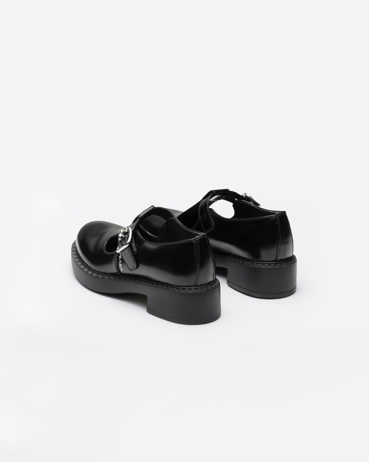Black Brushedleather Mary Jane Tstrap Shoes PRADA