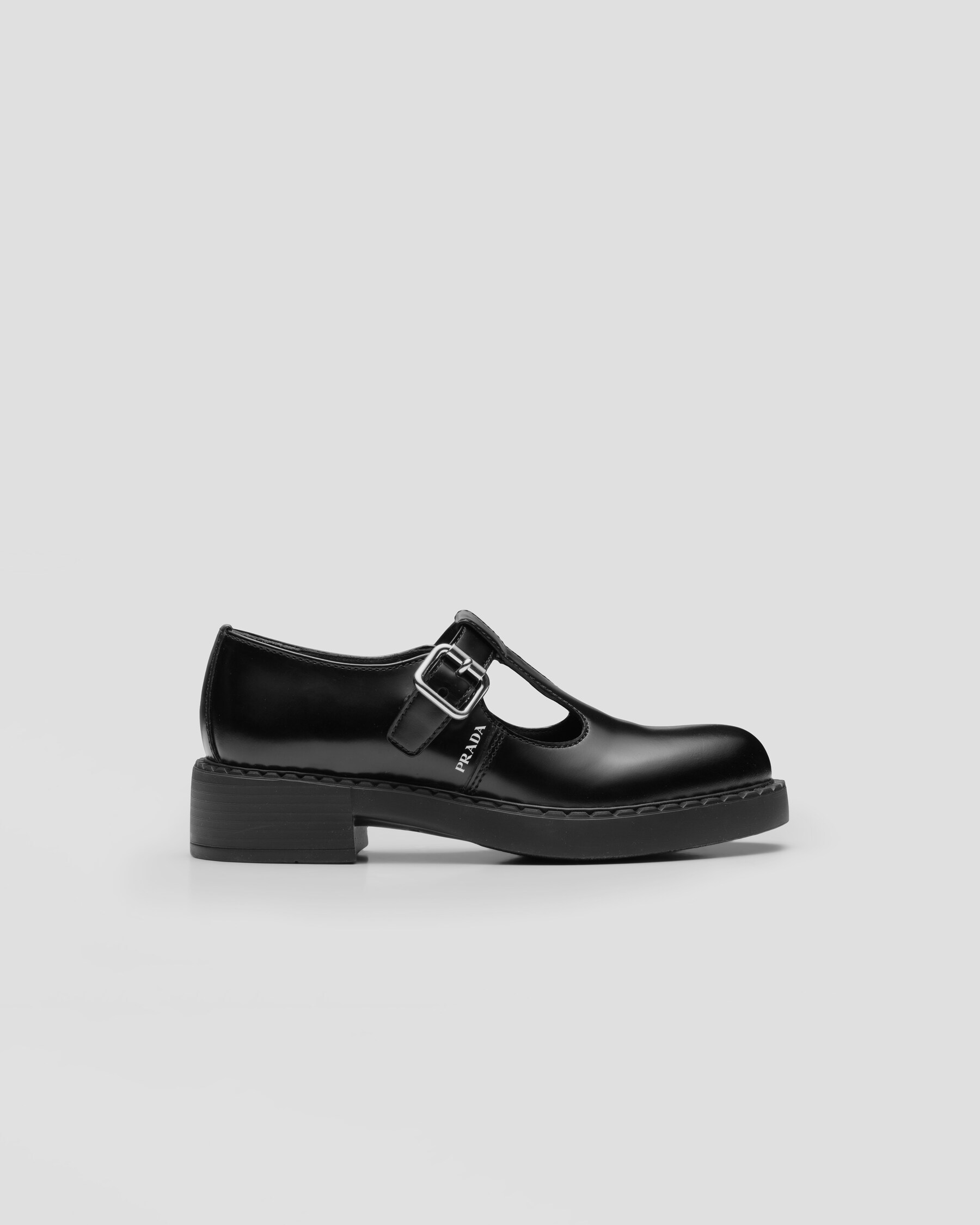 Black Brushedleather Mary Jane Tstrap Shoes PRADA