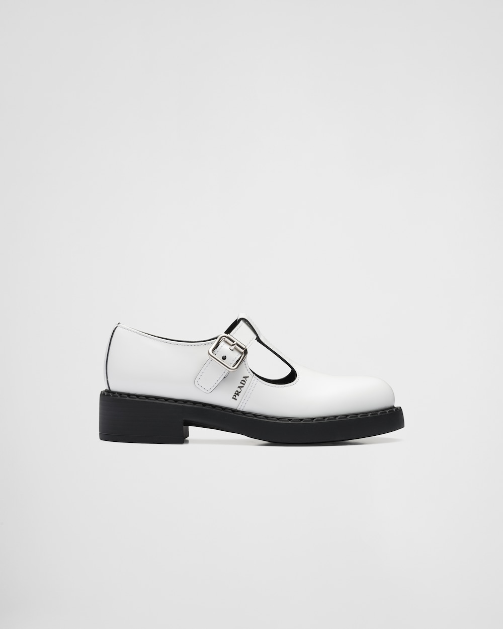 White Brushed-leather Mary Jane T-strap
