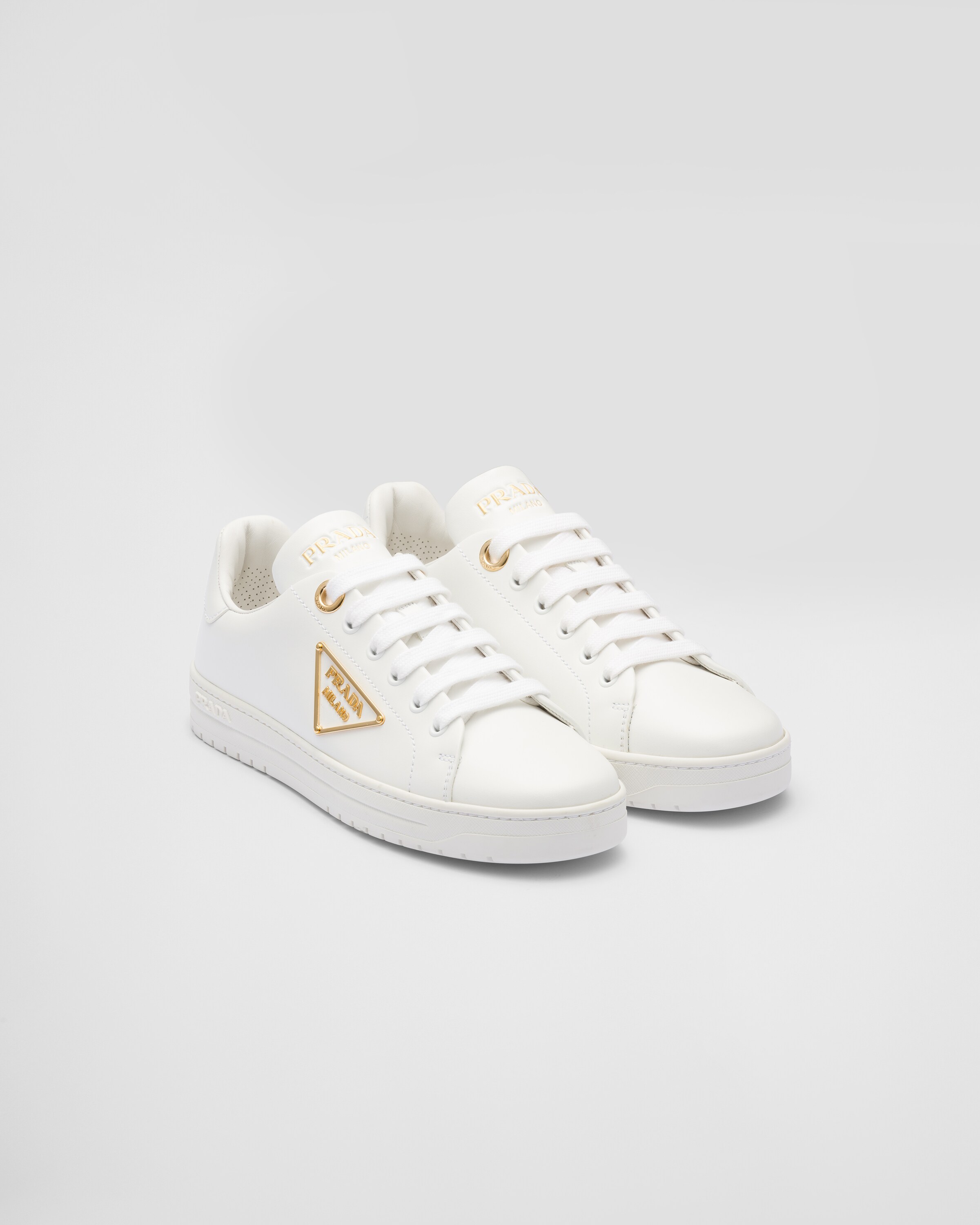 Prada Logo-detailed Leather Low-top Sneakers In White