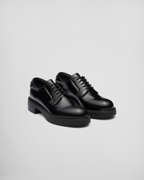 Black Brushed-leather derby shoes | Prada