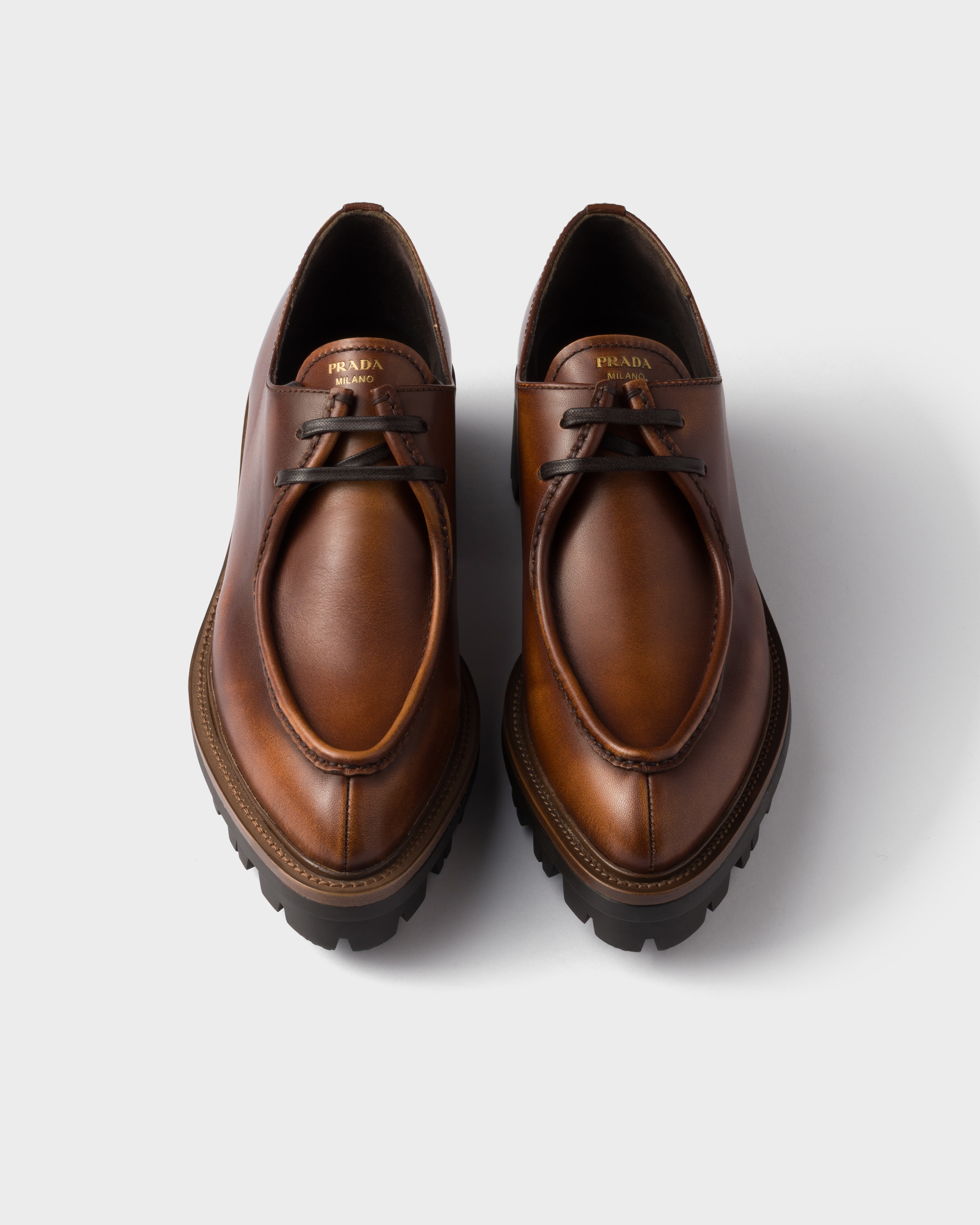 Cognac Leather lace-up shoes | PRADA