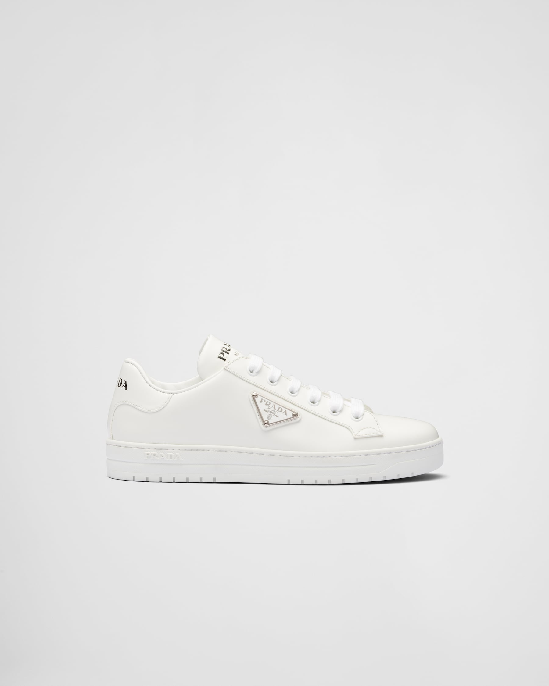 White Downtown Brushed Leather Sneakers | PRADA