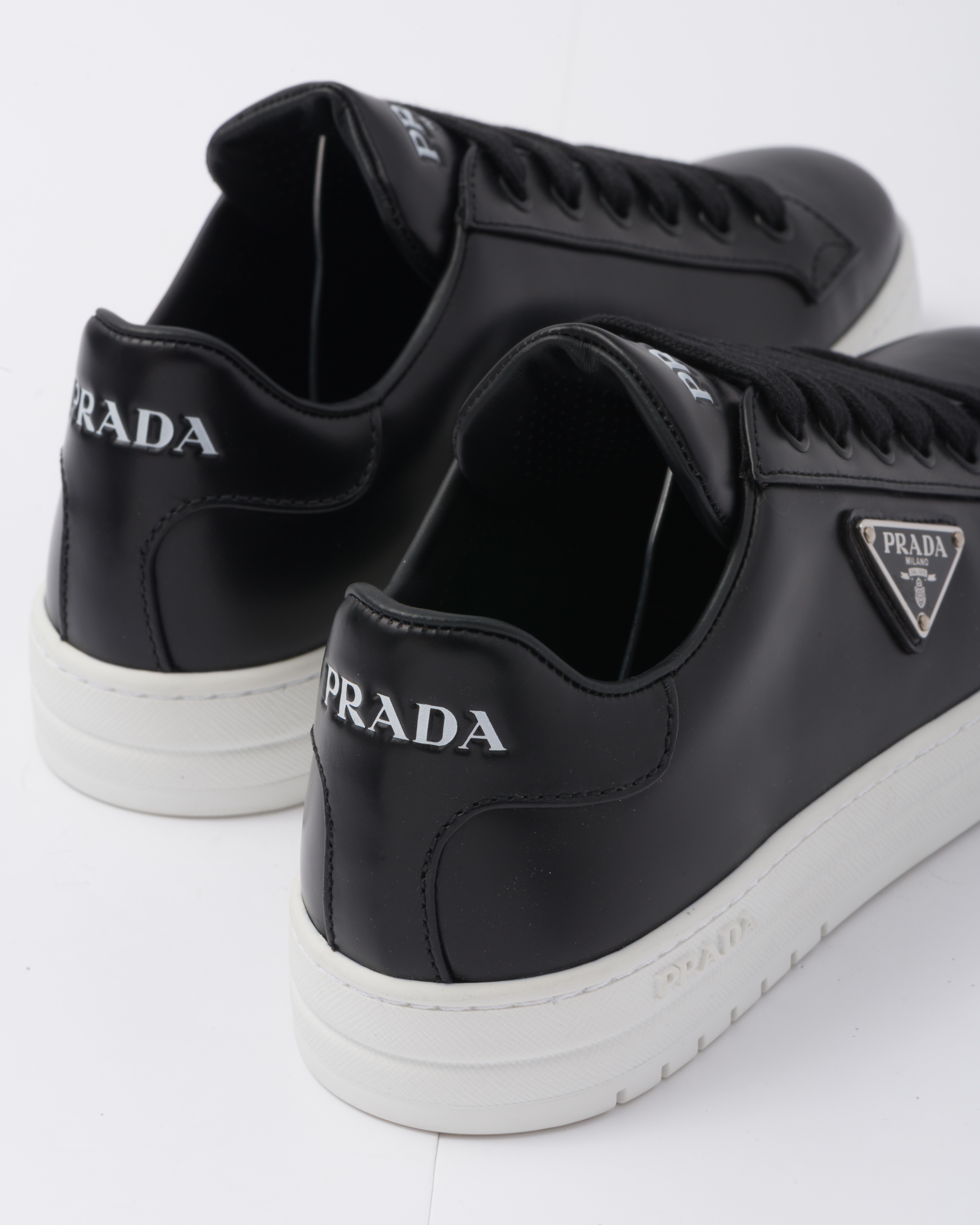 Black/white Downtown brushed leather sneakers | Prada