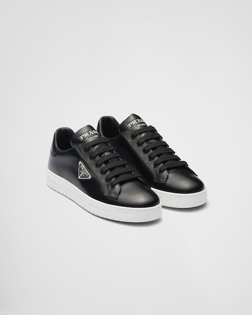 Black/white Downtown brushed leather sneakers | Prada Black/white Downtown brushed leather sneakers | Prada