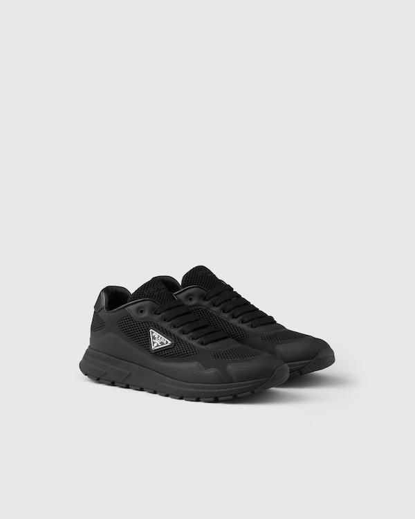 White/Black Downtown perforated leather sneakers | PRADA