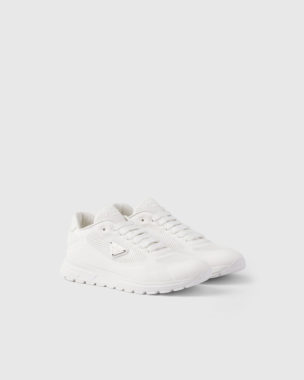 White Prax 2.0 Re-Nylon and suede sneakers | PRADA