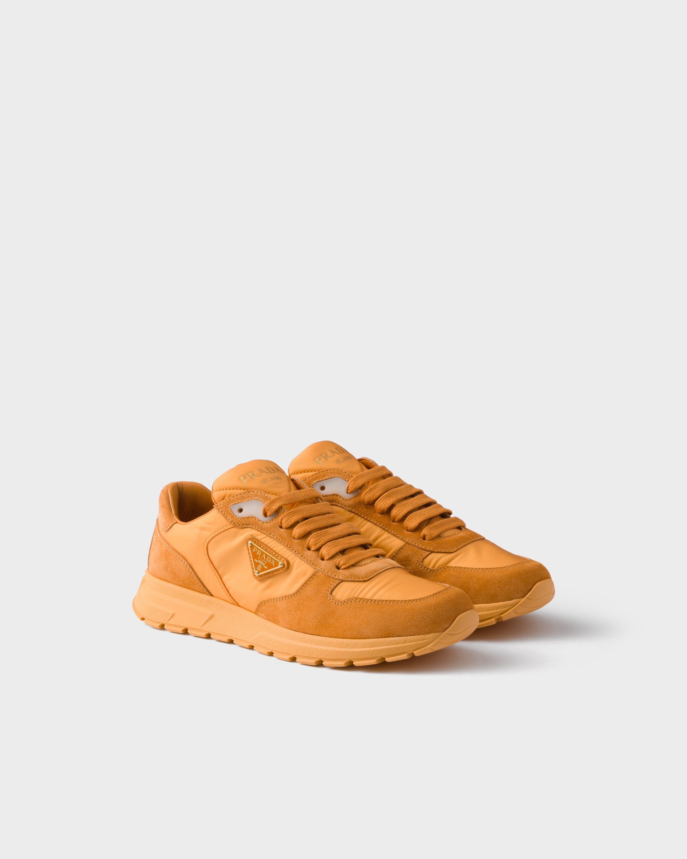 Prada Prax 2.0 Re-nylon And Suede Sneakers In Granatapfelgelb