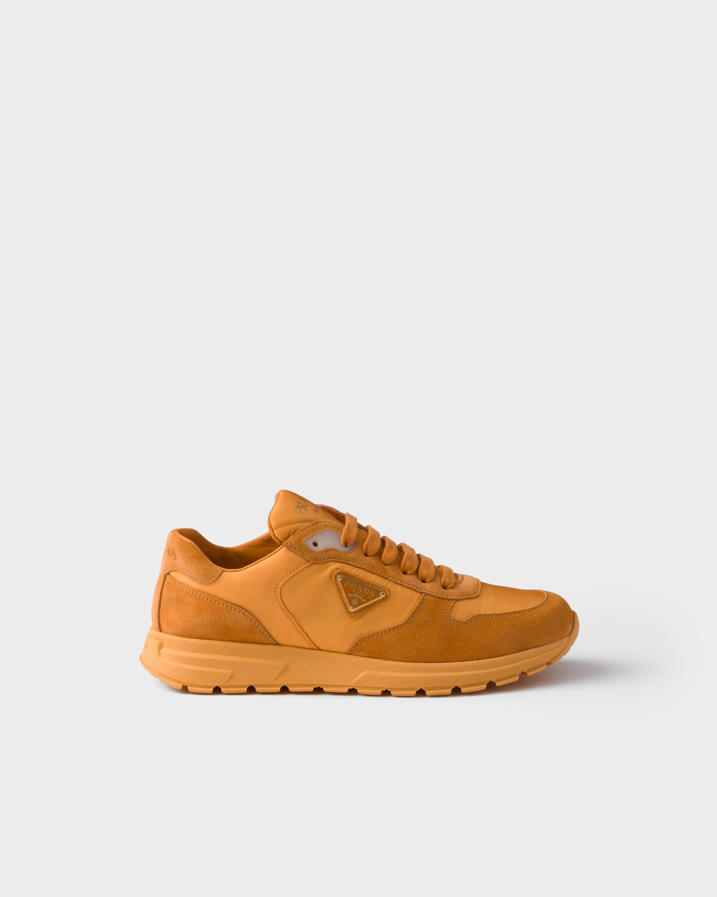 Prada Prax 2.0 Re-nylon And Suede Sneakers In Granatapfelgelb
