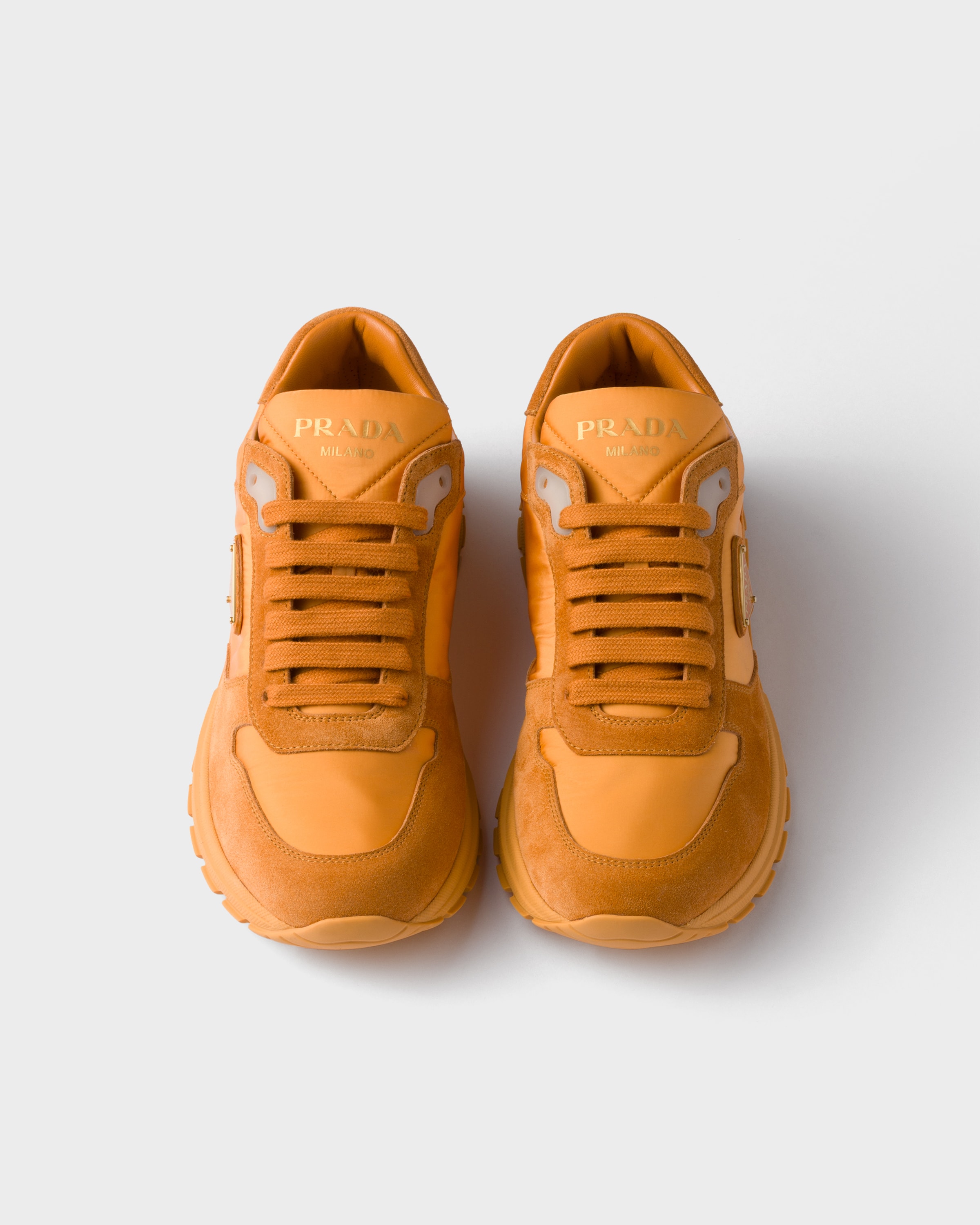 Prada Prax 2.0 Re-nylon And Suede Sneakers In Granatapfelgelb