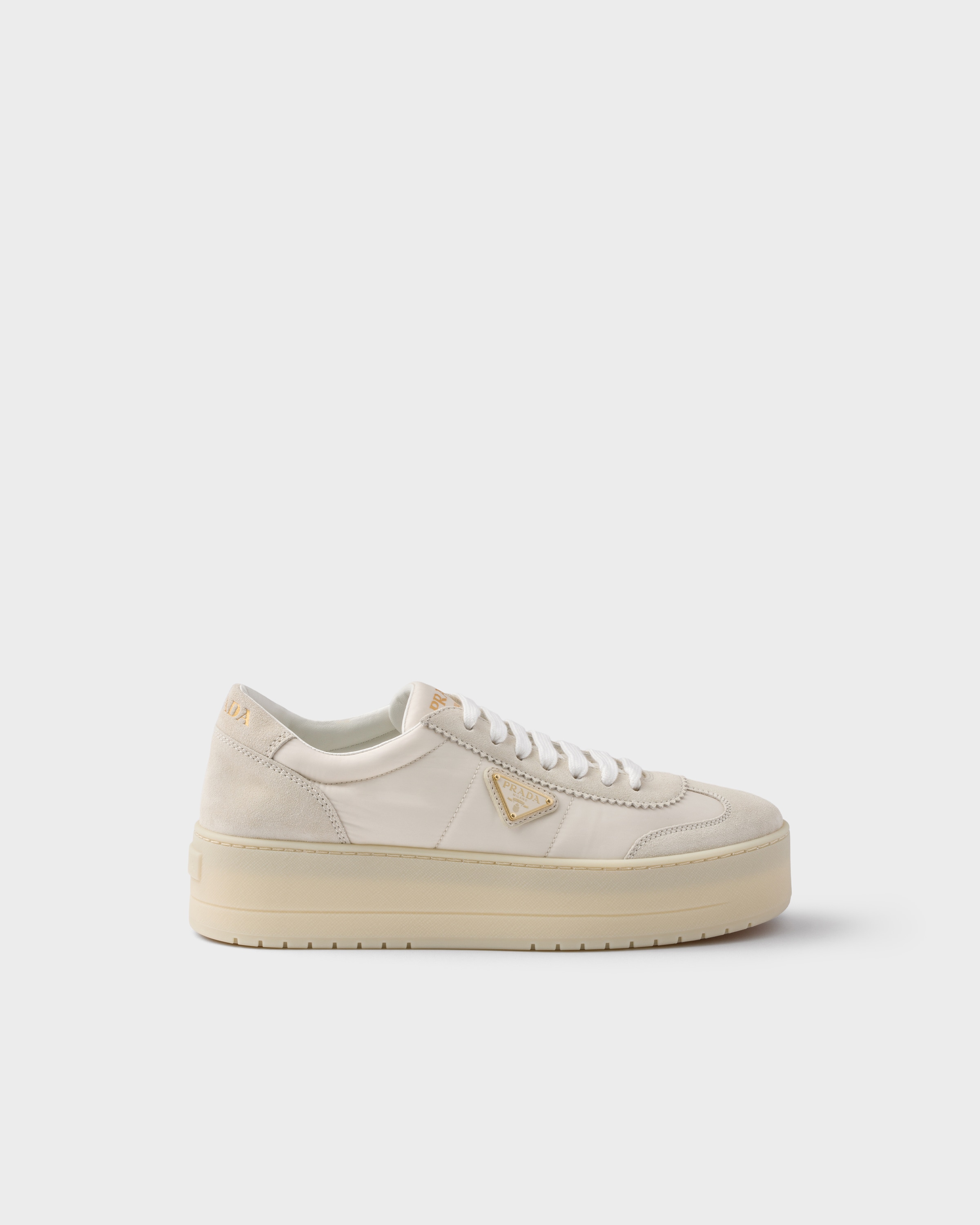 Ivory Downtown Bold Nylon And Suede Sneakers | PRADA