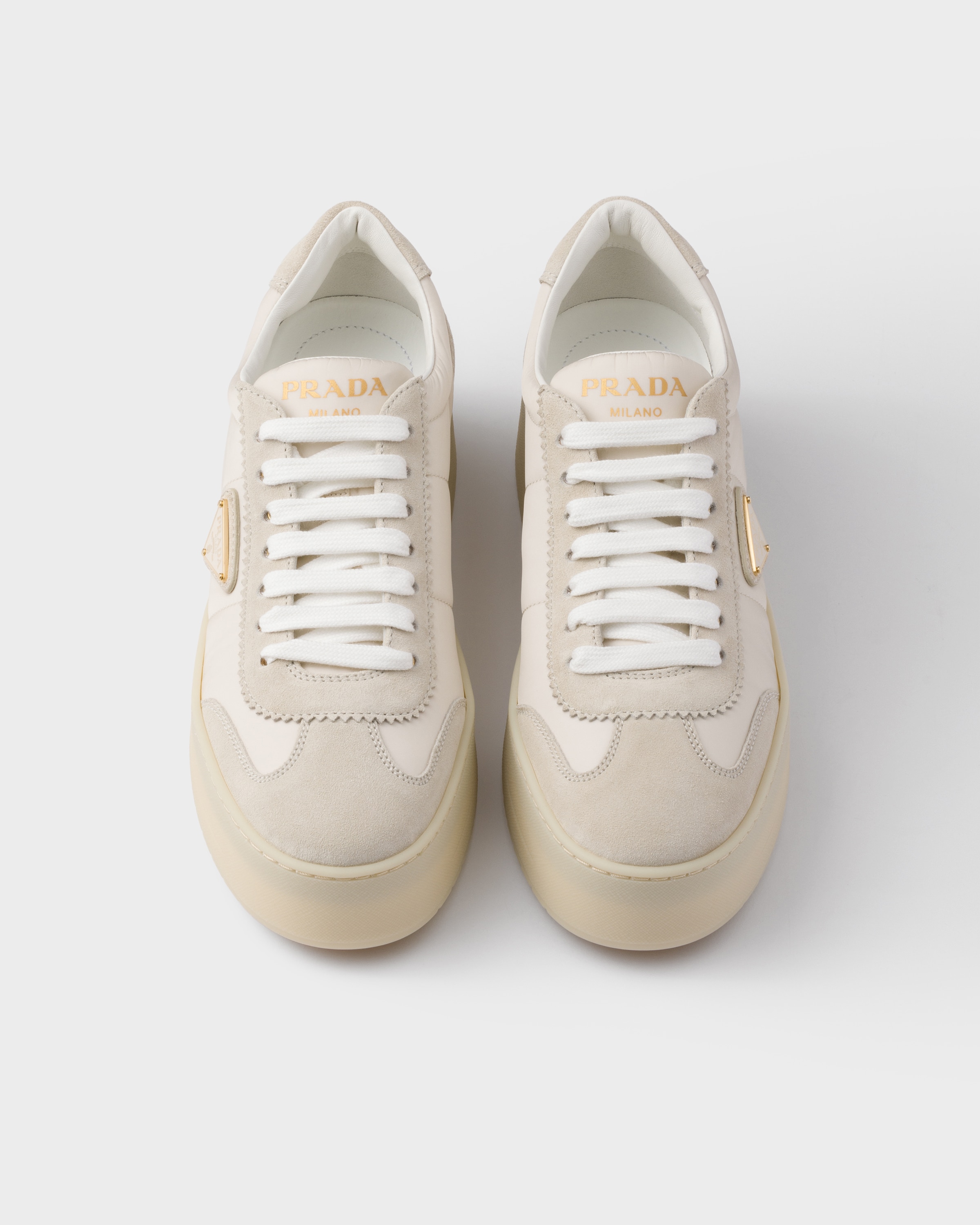 Ivory Downtown Bold nylon and suede sneakers | PRADA Ivory Downtown Bold nylon and suede sneakers | PRADA
