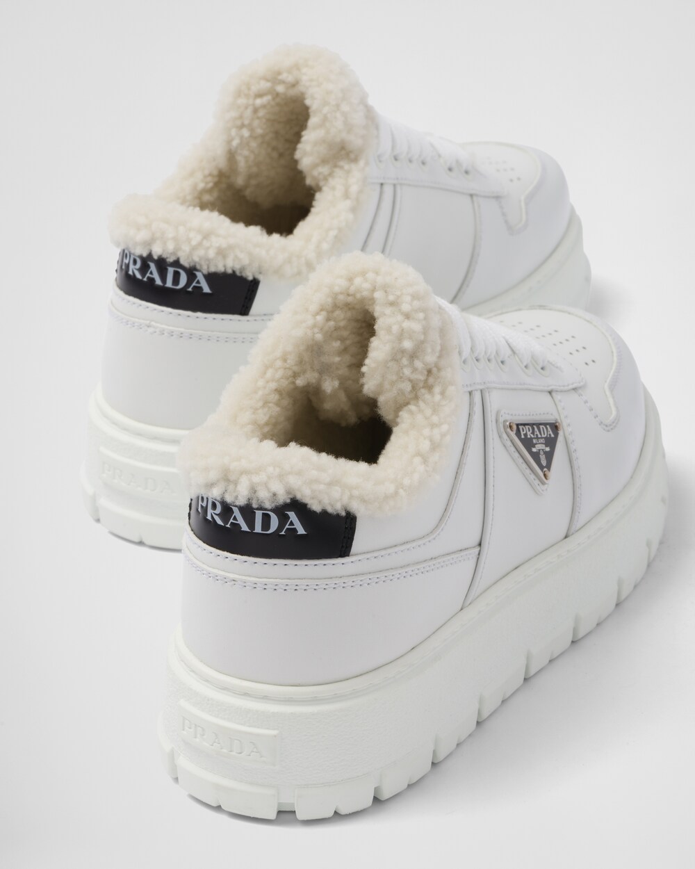Prada shearling sneakers clearance