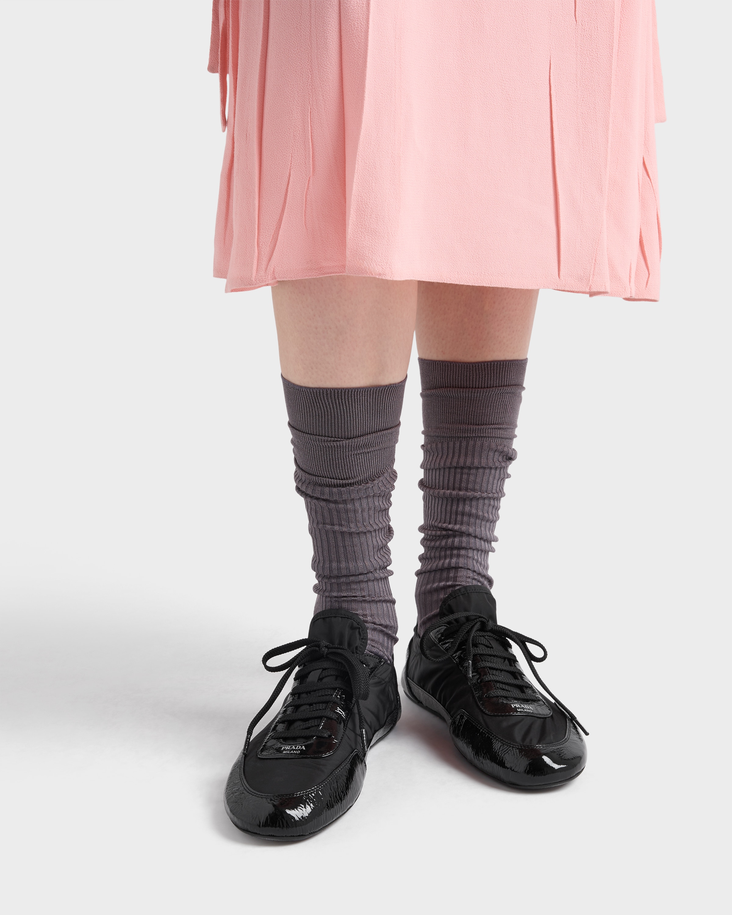 Black Collapse Re-nylon And Leather Sneakers | PRADA - United States
