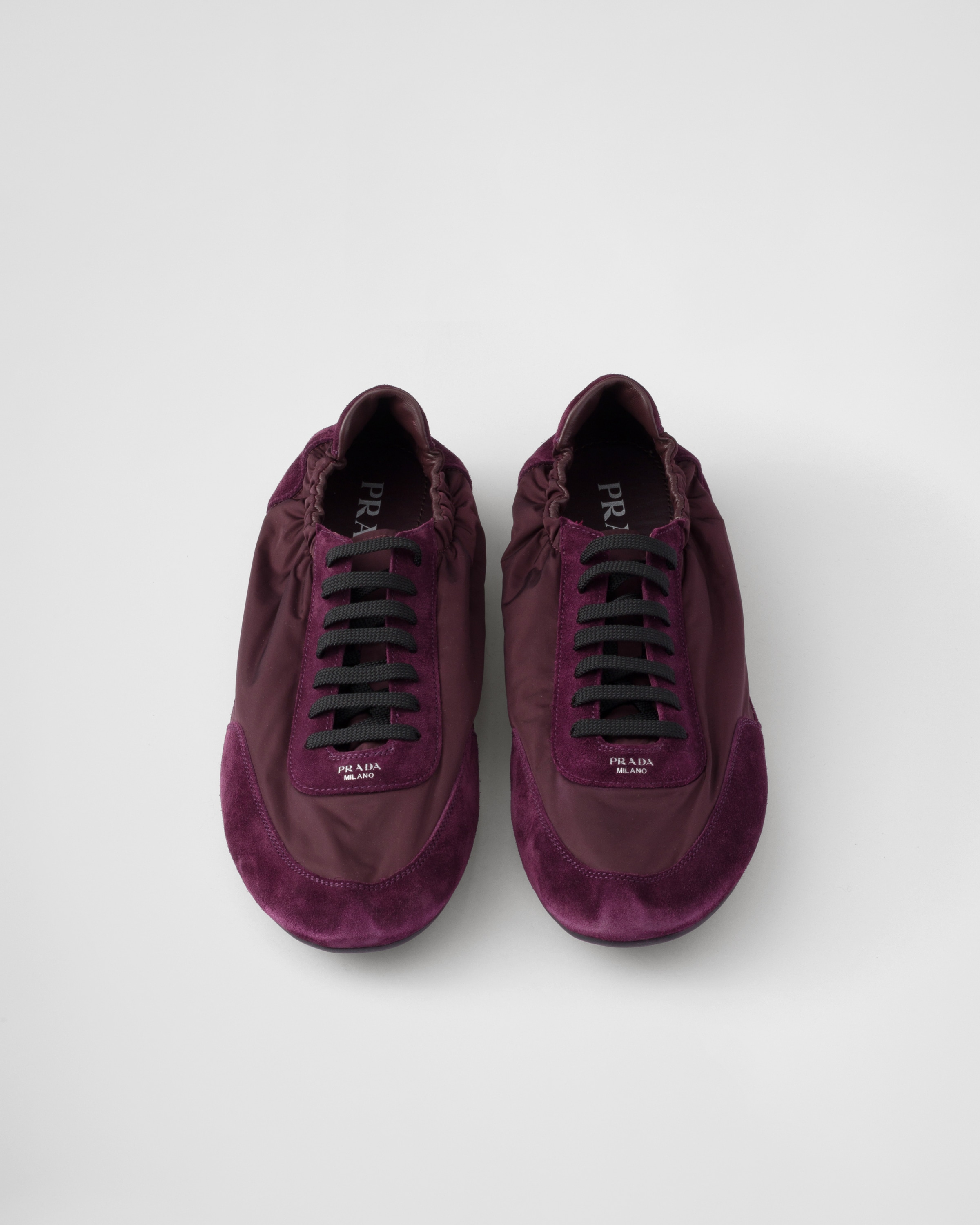 Prada Collapse Re-nylon And Suede Sneakers In Burgundy