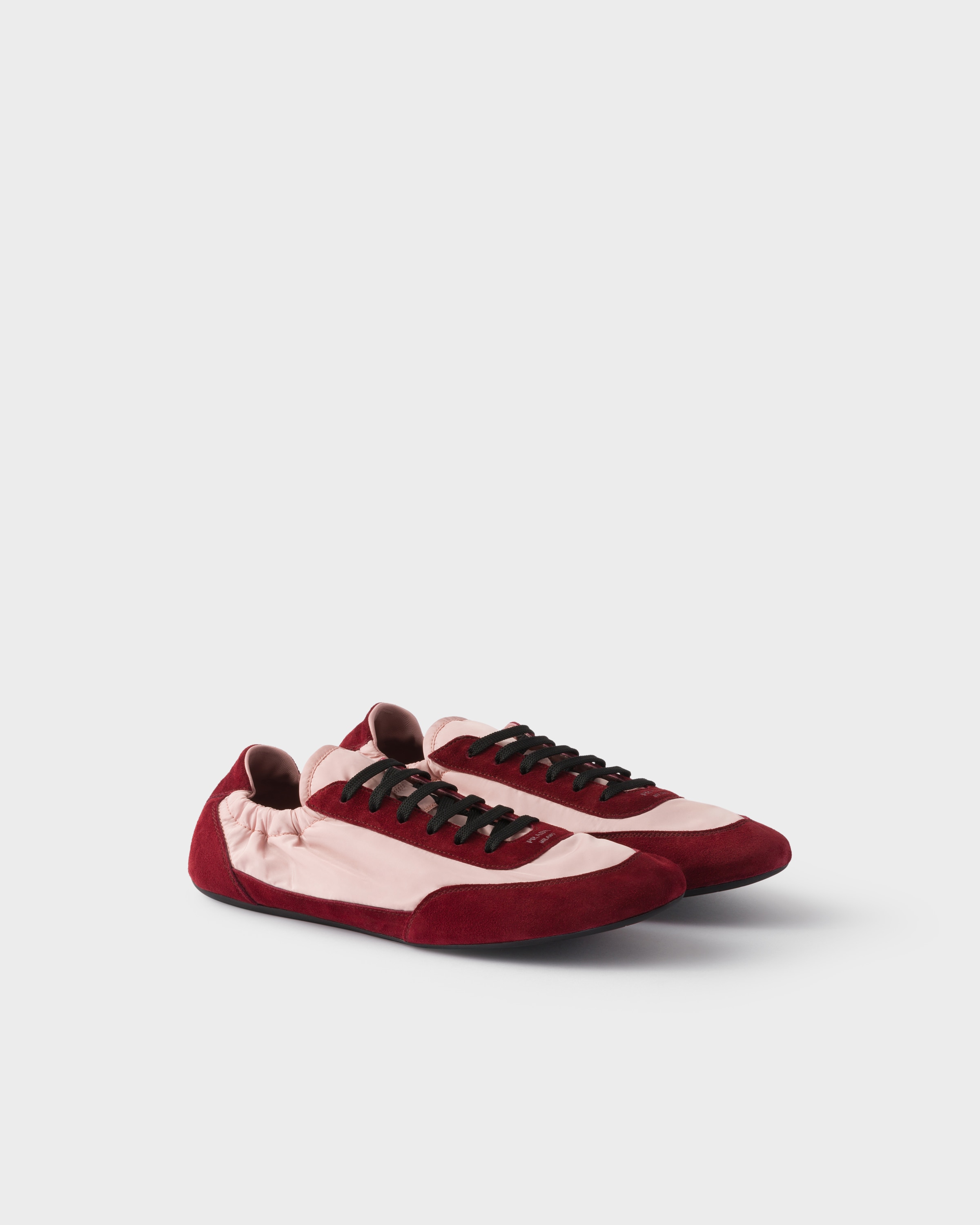 Peach/crimson Collapse Re-nylon And Suede Sneakers | PRADA