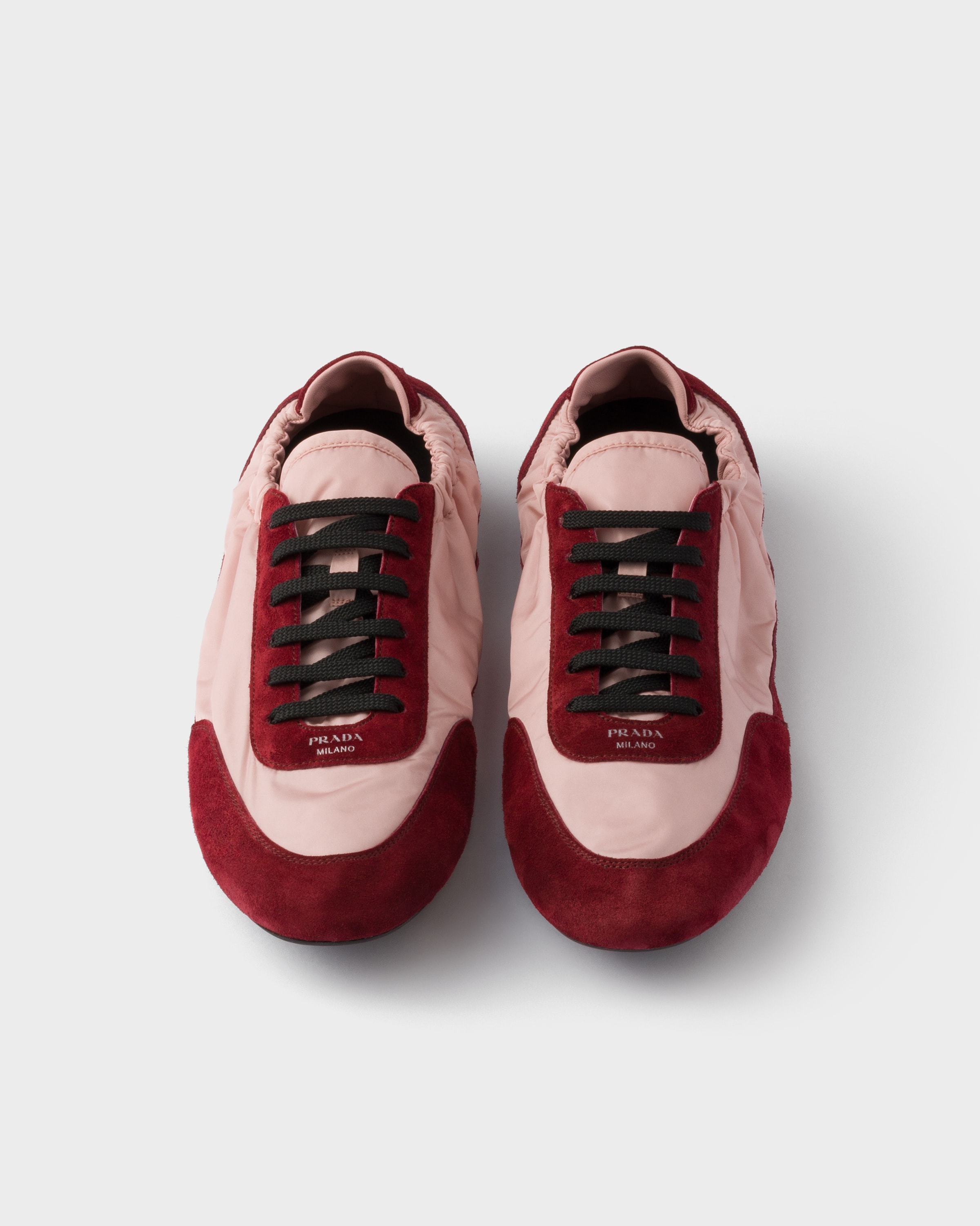 Peach/crimson Collapse Re-nylon And Suede Sneakers | PRADA