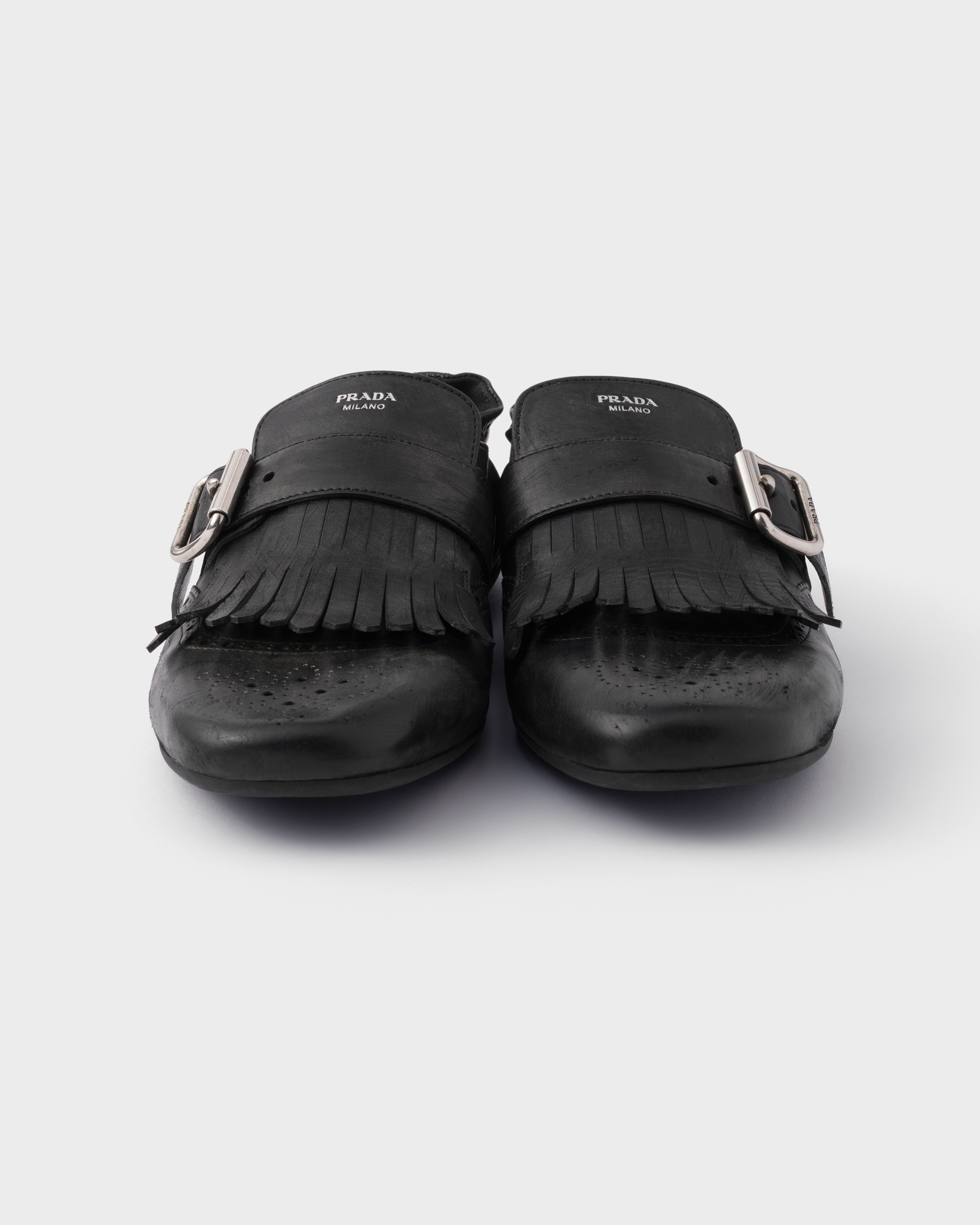 靴 PRADA verclo leather shoes black PRADA Unisex Black Leather Dress Sneakers Lace Up