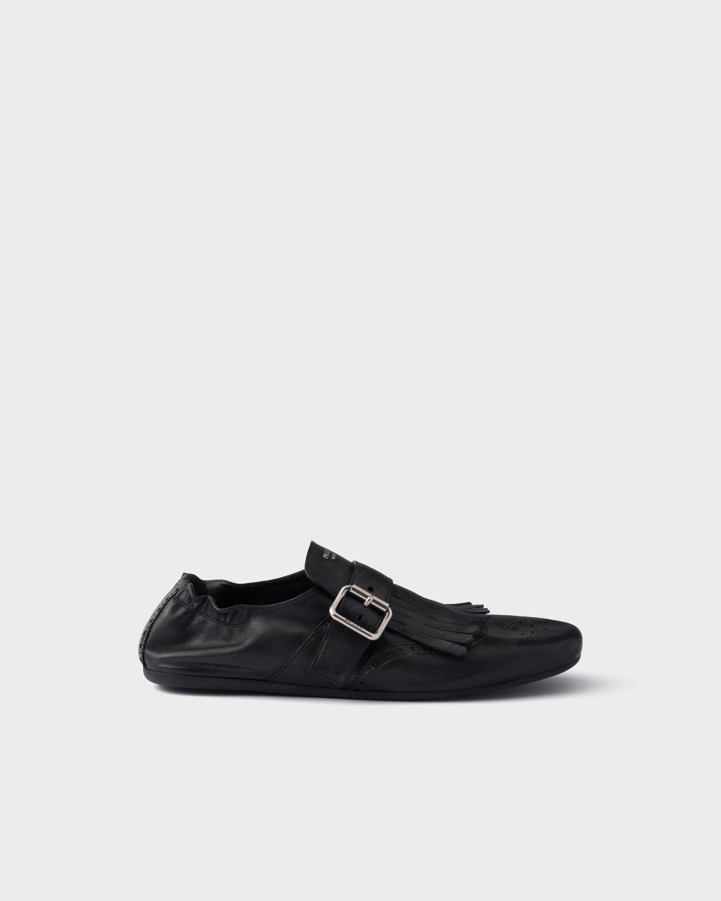 【PRADA】シャッフルレザークロッグ プラダ シャッフル フリンジ付 レザー モンクストラップミュール