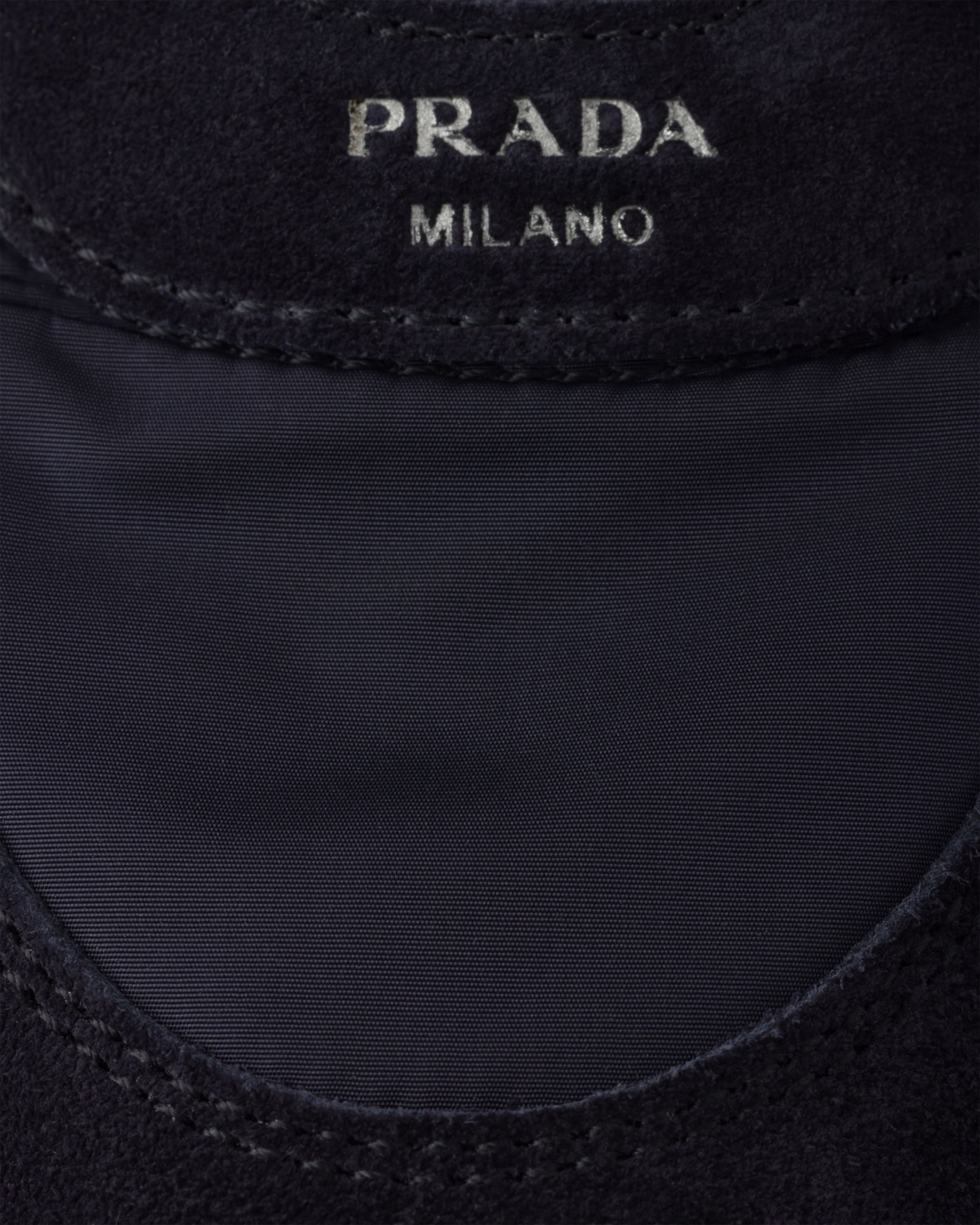 ネイビー プラダ コラプス Re-Nylon xスエード ミュール | PRADA
