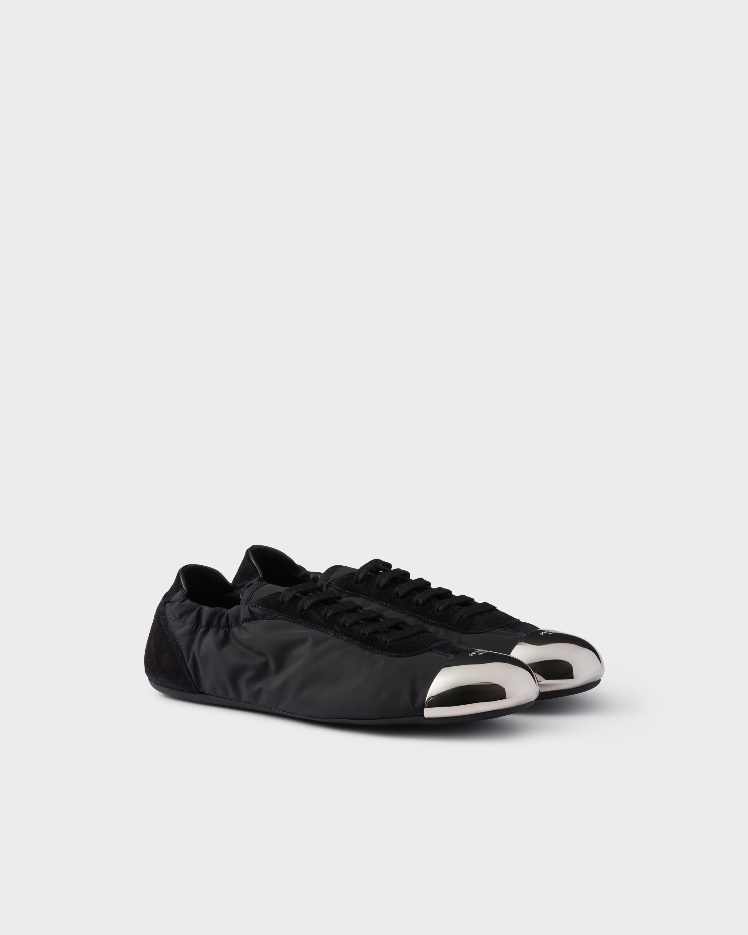 Shop Prada Collapse Re-nylon And Suede Sneakers With Metal Toecap