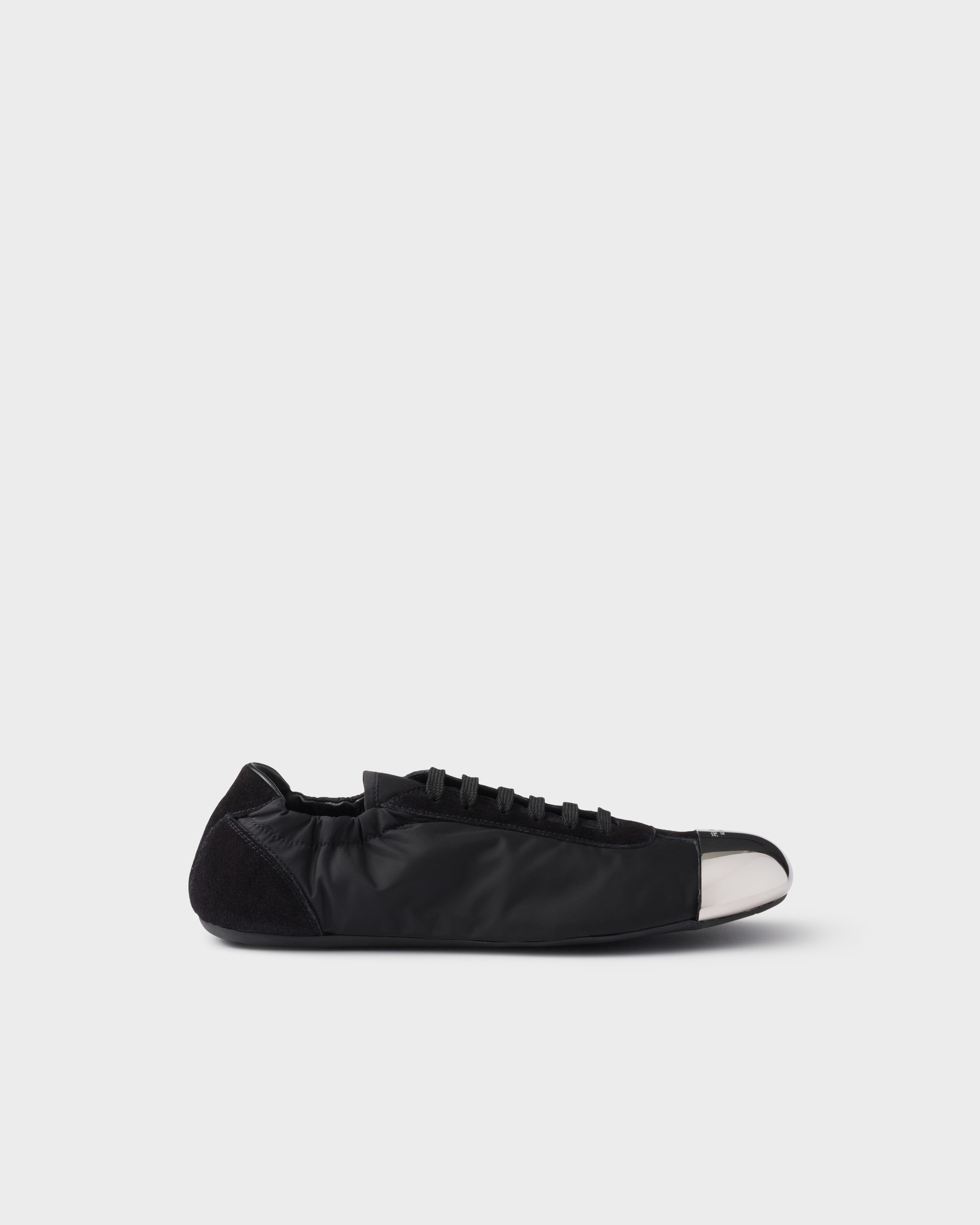 Shop Prada Collapse Re-nylon And Suede Sneakers With Metal Toecap