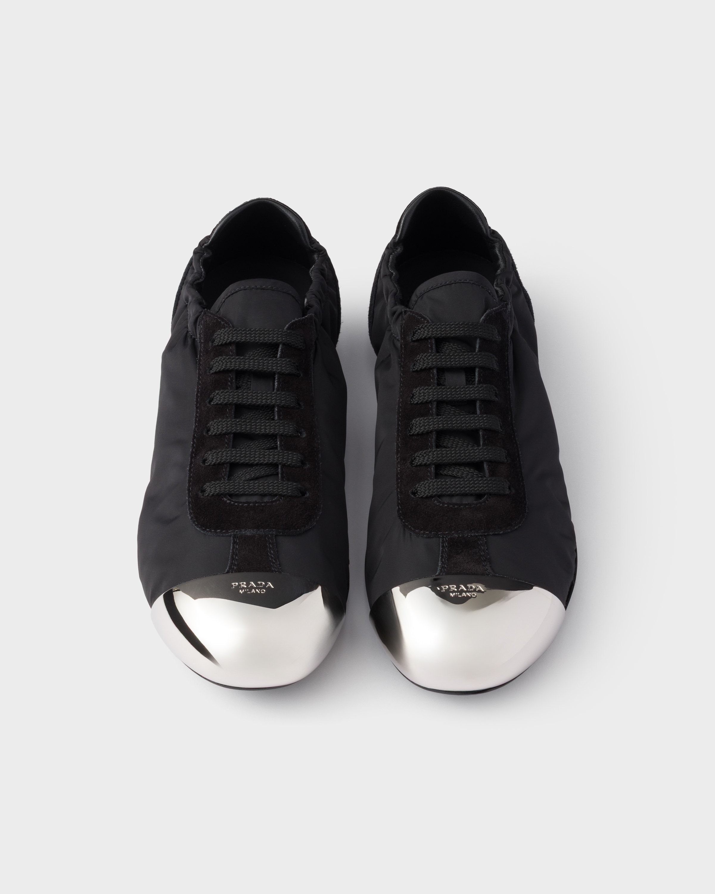 Shop Prada Collapse Re-nylon And Suede Sneakers With Metal Toecap