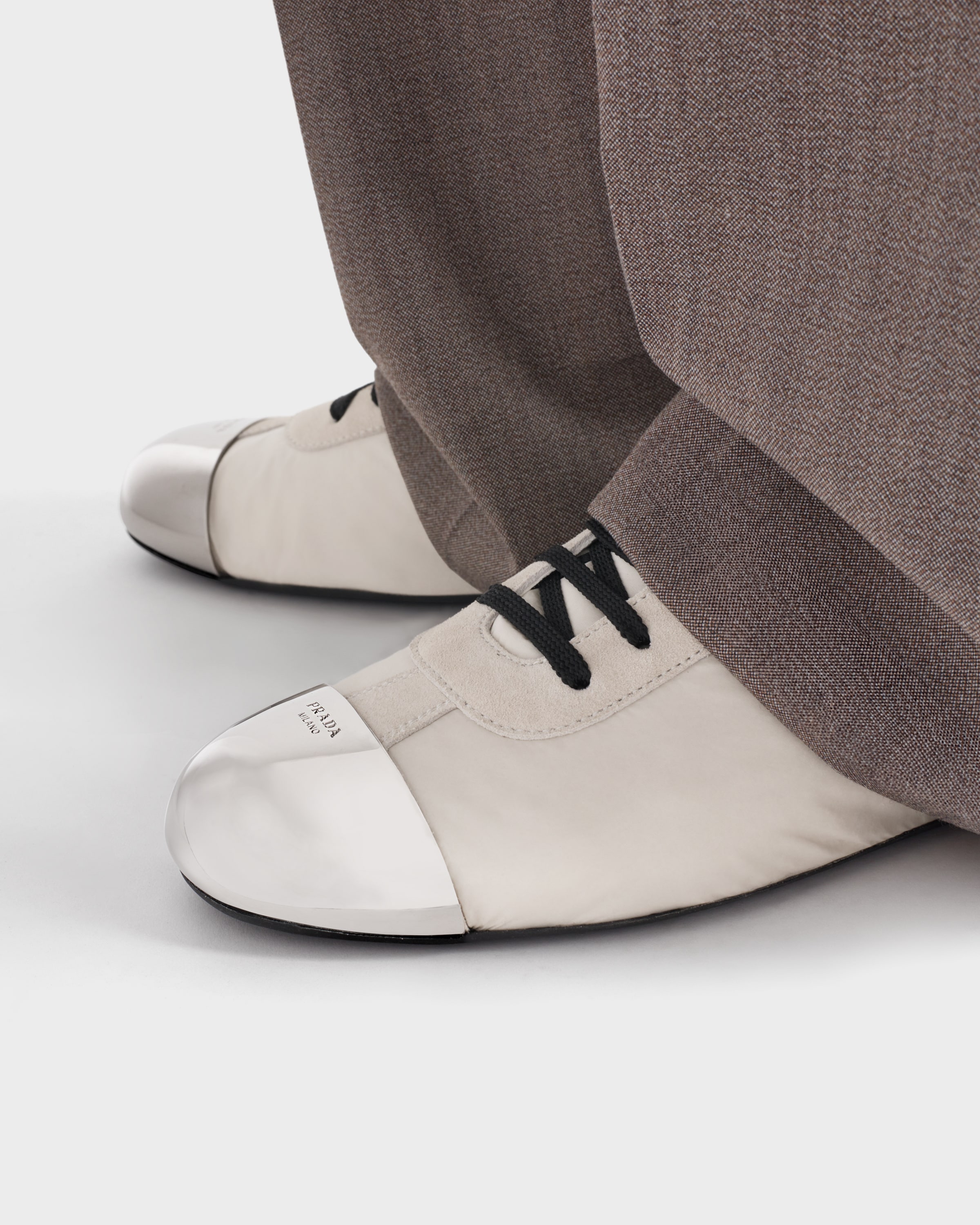 Prada Collapse Re-nylon And Suede Sneakers With Metal Toecap