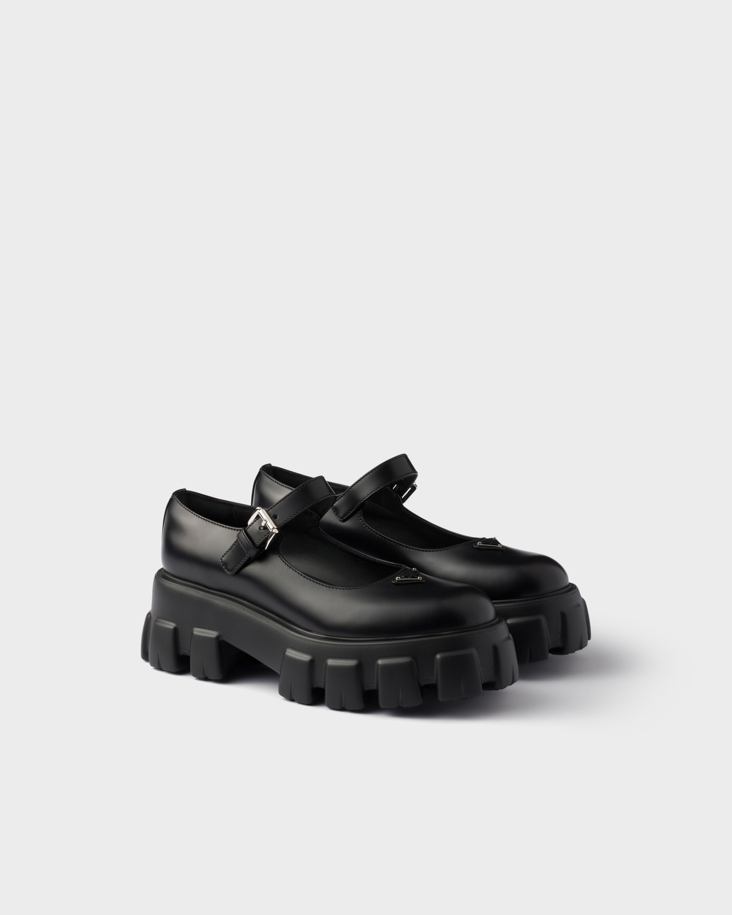 Prada Brushed Leather Monolith Mary Janes In Black