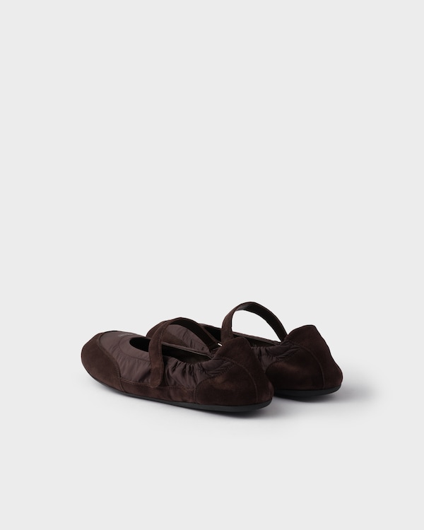 Collapse Re-Nylon and suede ballerinas - Coffee Collapse Re-Nylon and suede ballerinas - Coffee