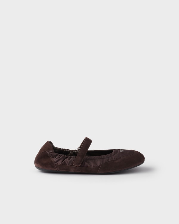 Collapse Re-Nylon and suede ballerinas - Coffee Collapse Re-Nylon and suede ballerinas - Coffee