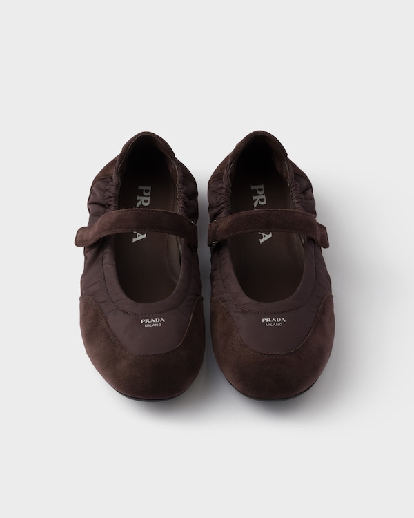 Collapse Re-Nylon and suede ballerinas - Coffee Collapse Re-Nylon and suede ballerinas - Coffee