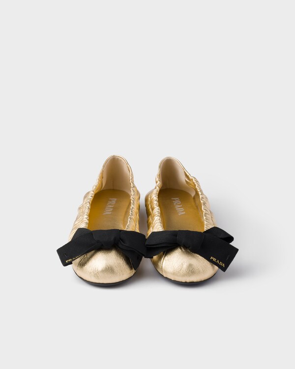 Mordoré nappa leather ballerinas with bow - Platinum Mordoré nappa leather ballerinas with bow - Platinum