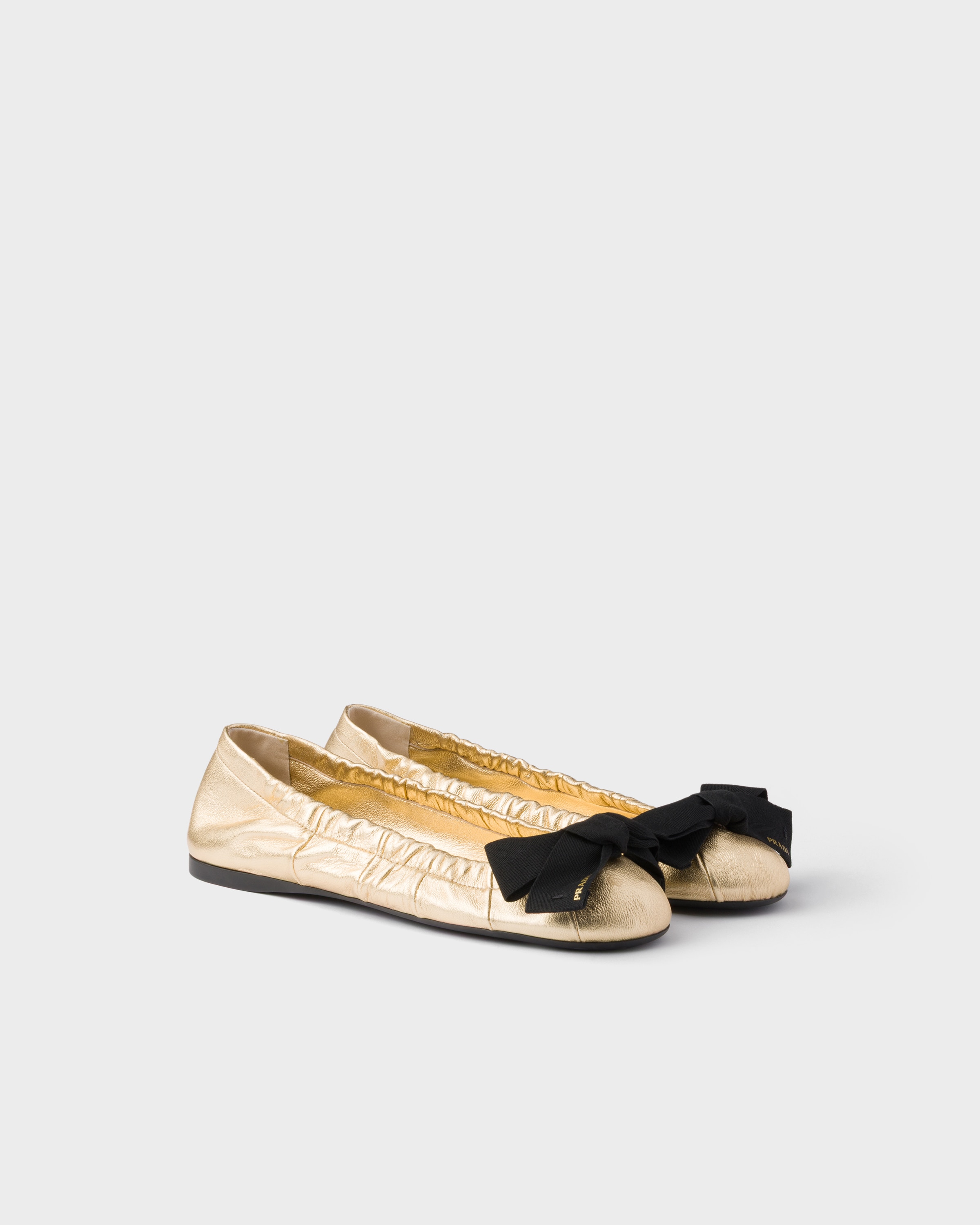 Platinum Mordoré nappa leather ballerinas with bow | PRADA