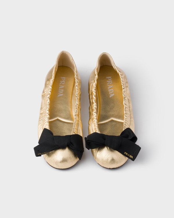 Mordoré nappa leather ballerinas with bow - Platinum Mordoré nappa leather ballerinas with bow - Platinum