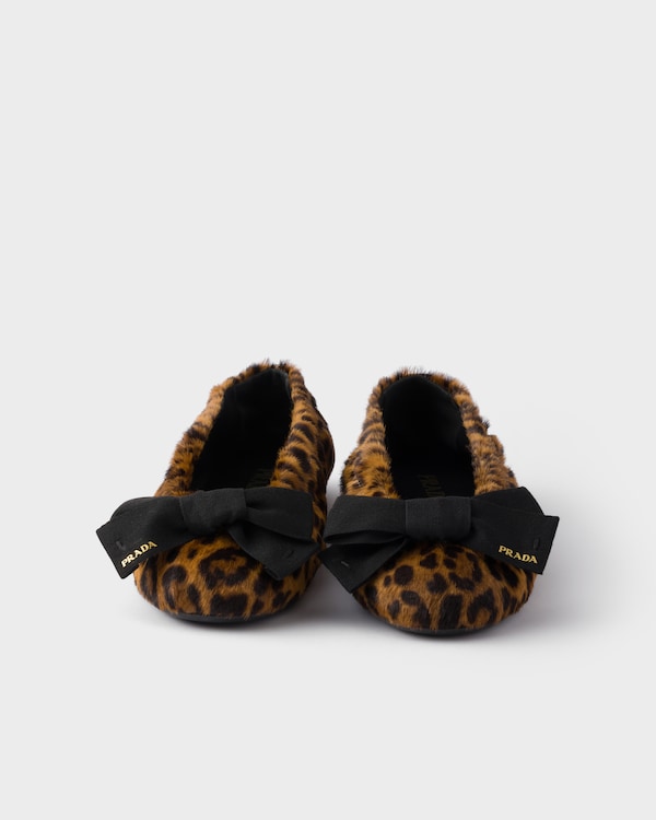 Printed leather ballerinas with bow - Honey Printed leather ballerinas with bow - Honey