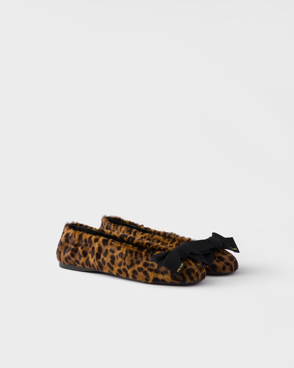 Printed leather ballerinas with bow - Honey Printed leather ballerinas with bow - Honey