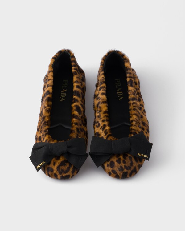 Printed leather ballerinas with bow - Honey Printed leather ballerinas with bow - Honey