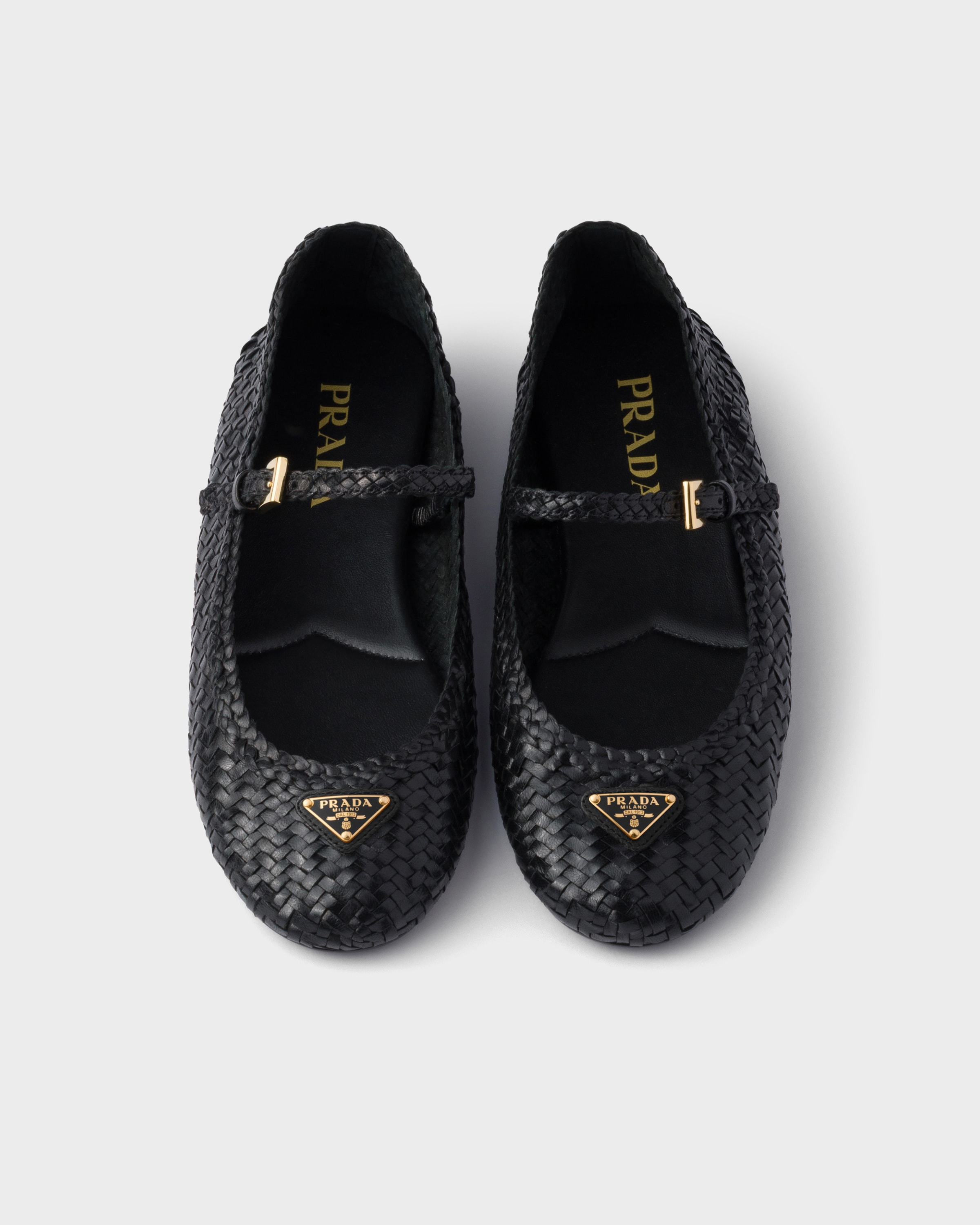 Black Woven Leather Ballerinas | PRADA
