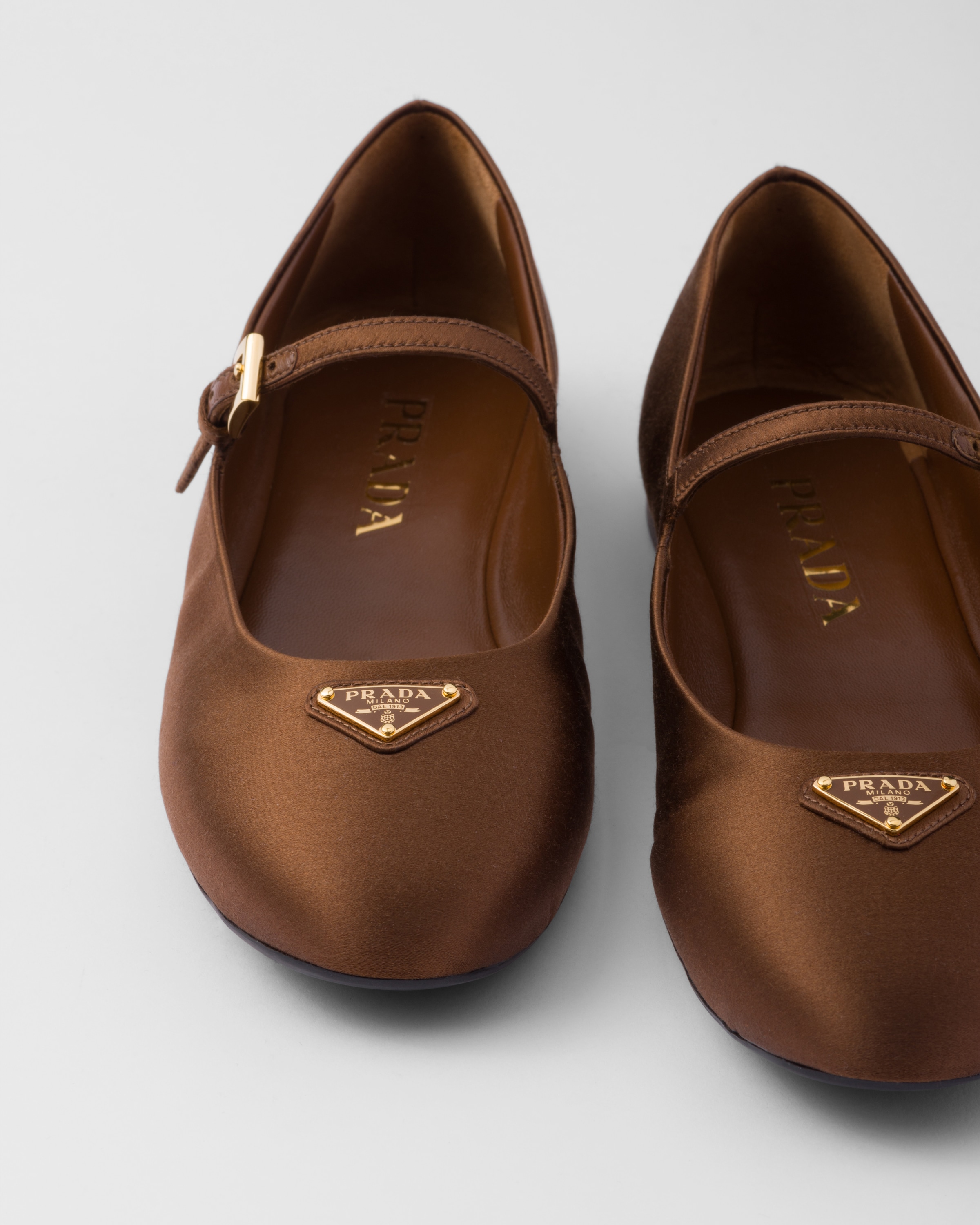 Tobacco Satin Ballerinas PRADA