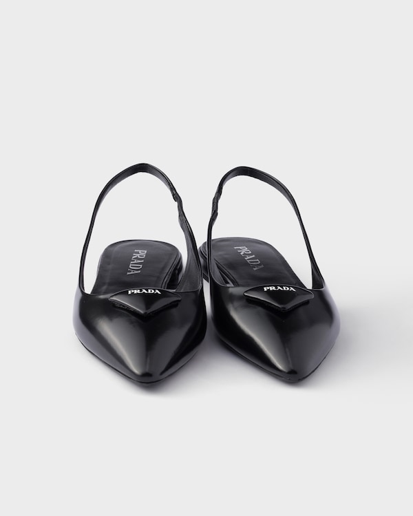 Brushed leather ballerina slingbacks - Black Brushed leather ballerina slingbacks - Black