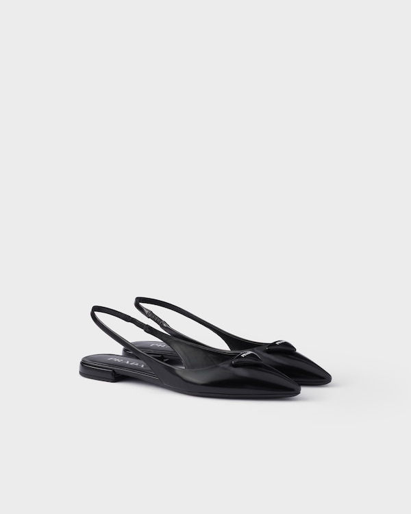 Brushed leather ballerina slingbacks - Black Brushed leather ballerina slingbacks - Black