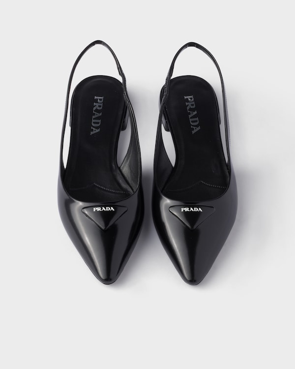 Brushed leather ballerina slingbacks - Black Brushed leather ballerina slingbacks - Black