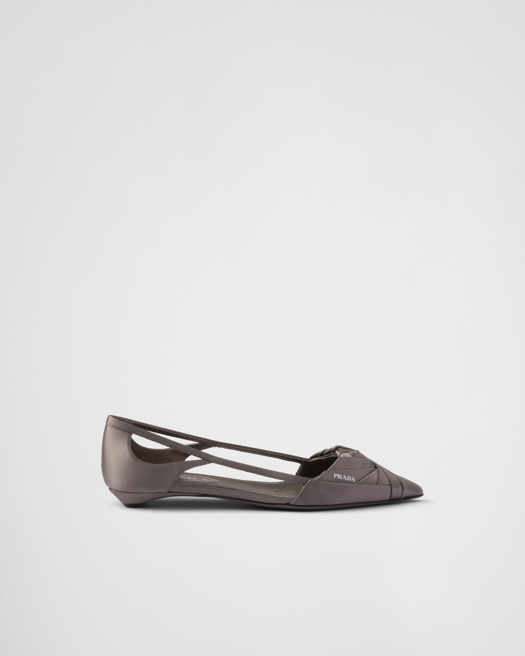 PRADA 25S DOUBLE STRAP BALLERINAS IN NUDE SATIN