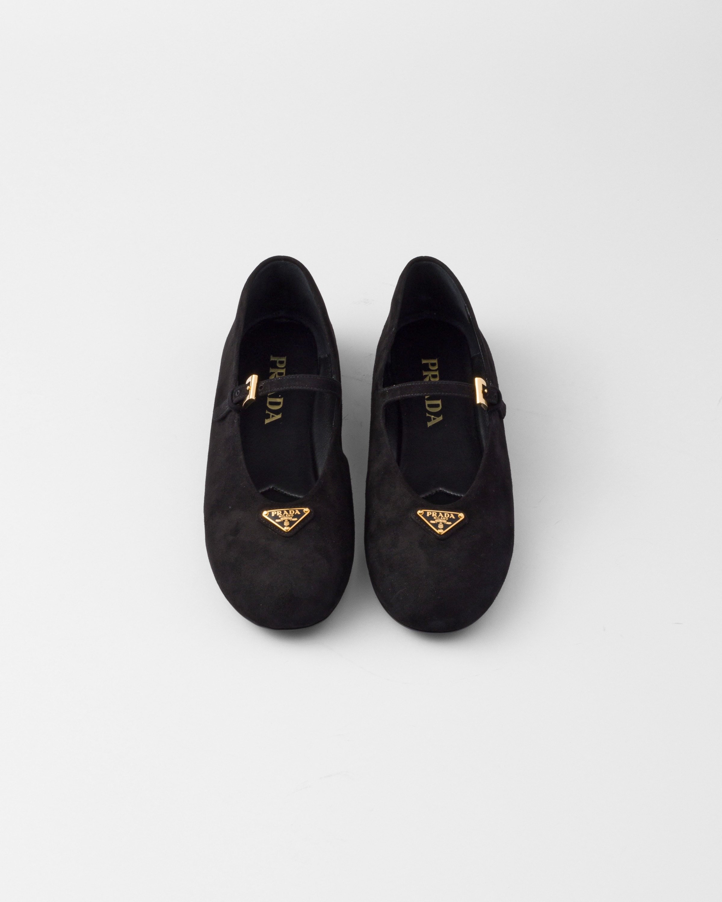 Shop Prada Suede Ballerinas In Schwarz