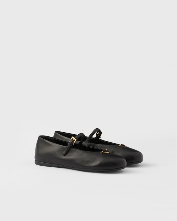 ブラック ブラッシュドレザー メリージェーン バレリーナ | PRADA