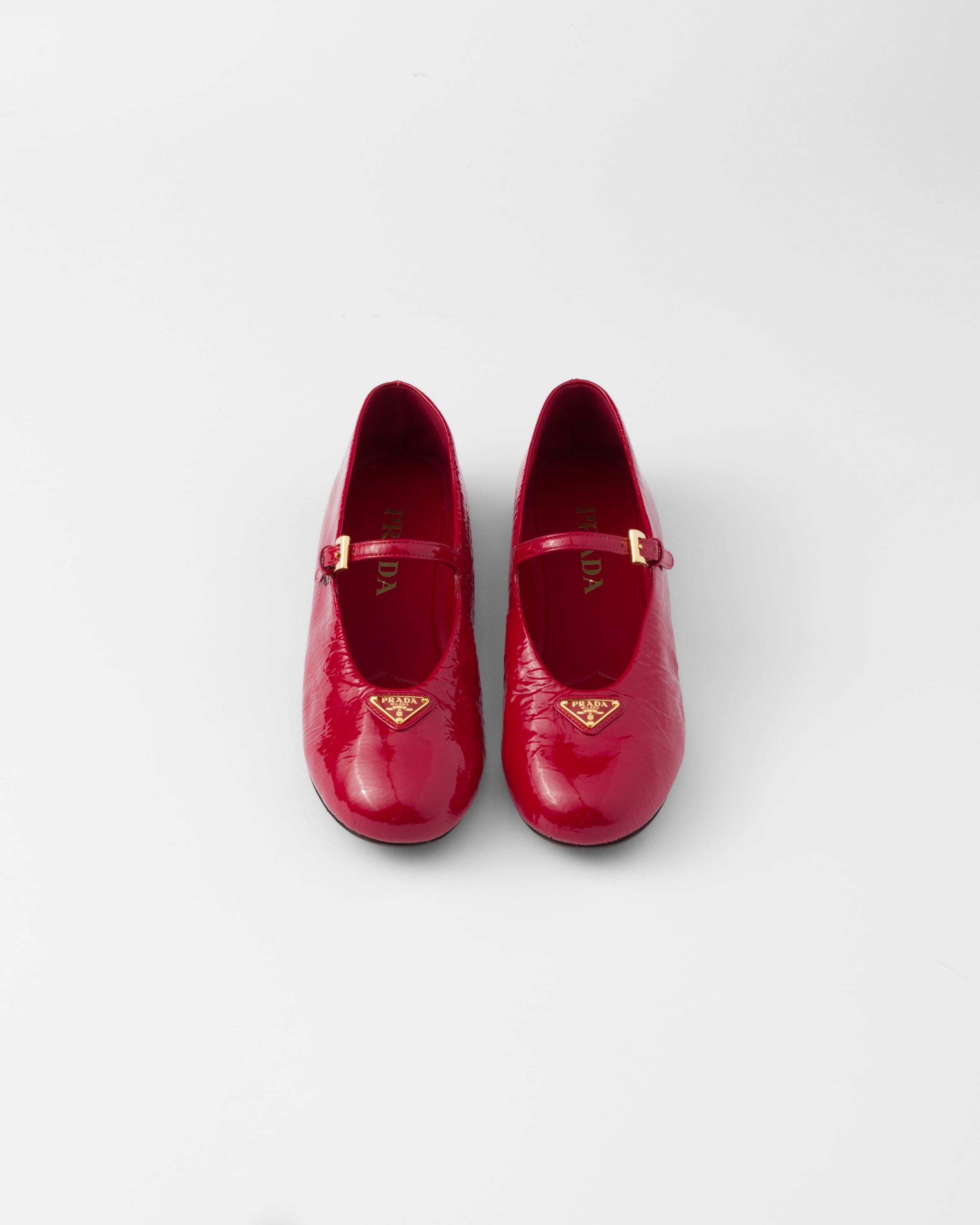 Prada Naplak Patent Leather Ballerinas In Cherry Red