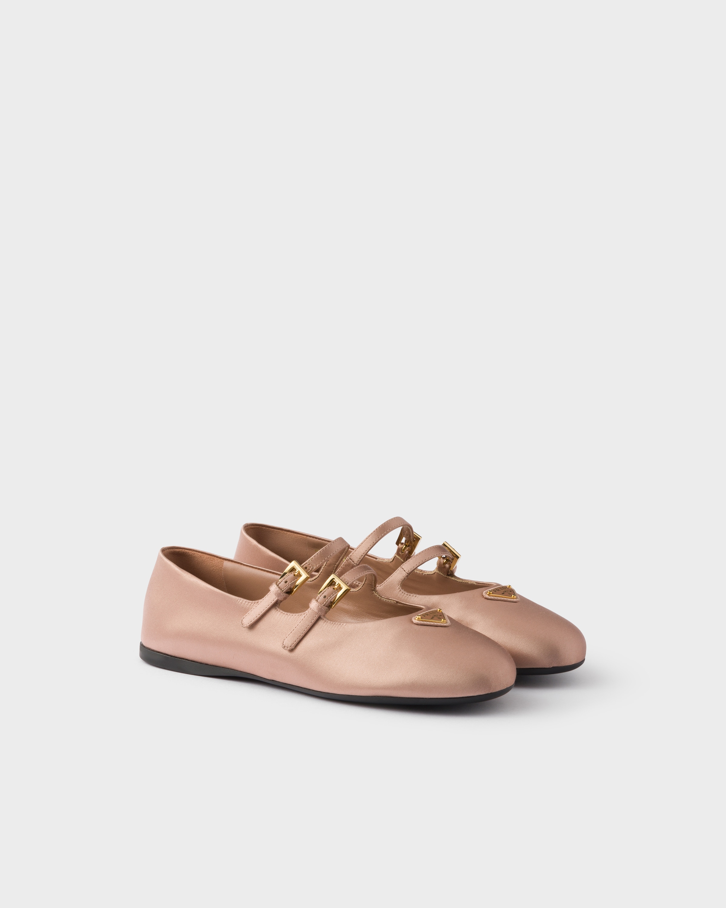 Prada Satin Ballerinas In Nude