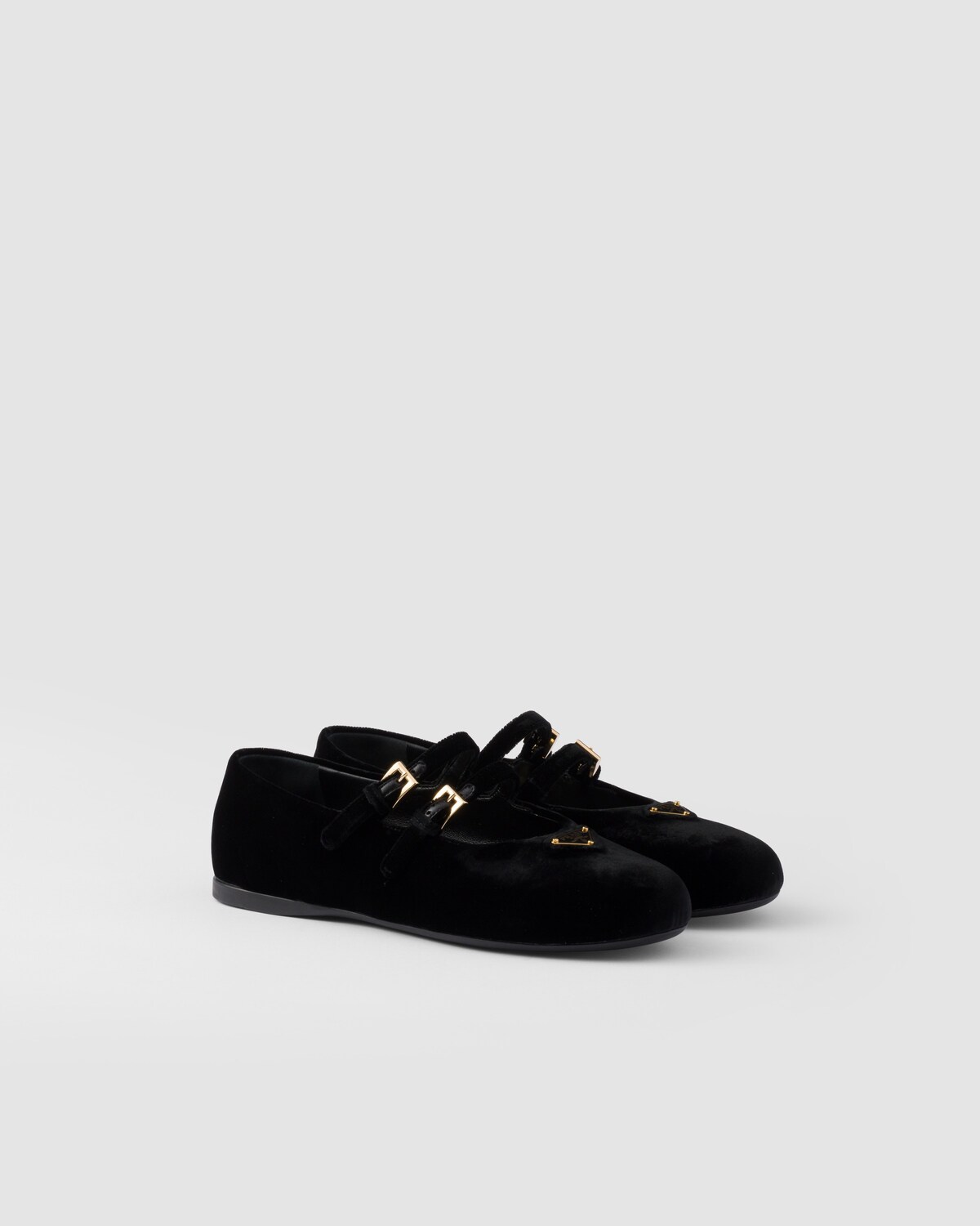 PRADA 25S CRYSTAL EMBELLISHED BALLERINA IN BLACK SUEDE