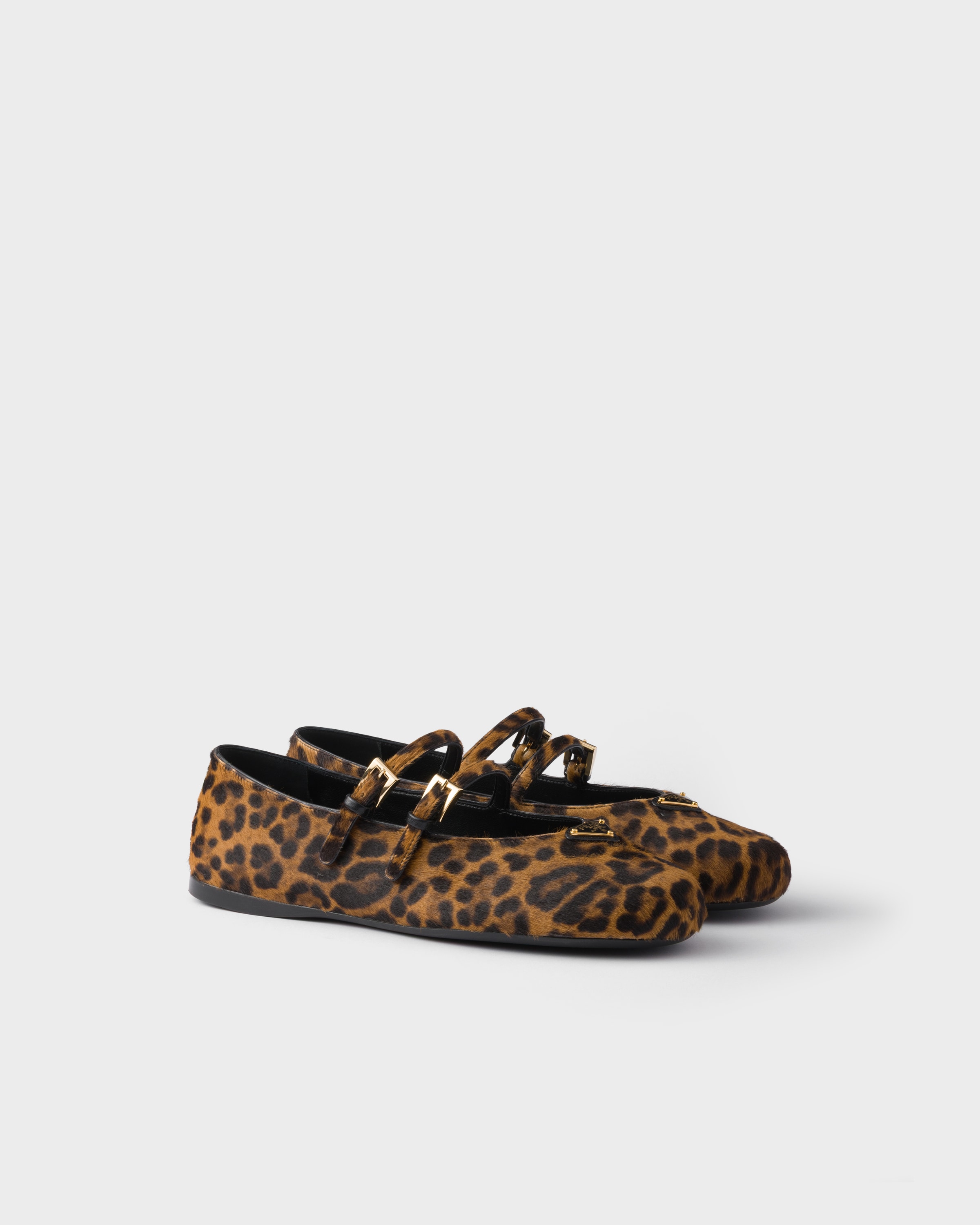 Prada Leopard Print Double Strap Ballet Flats